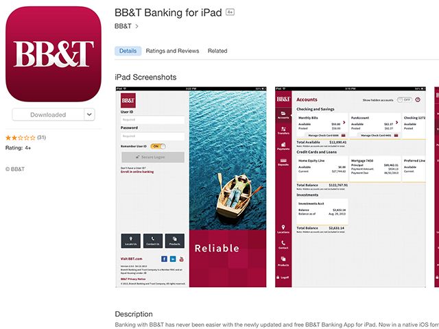 Une des nombreuses applications bancaires disponibles à partir de l'App Store.