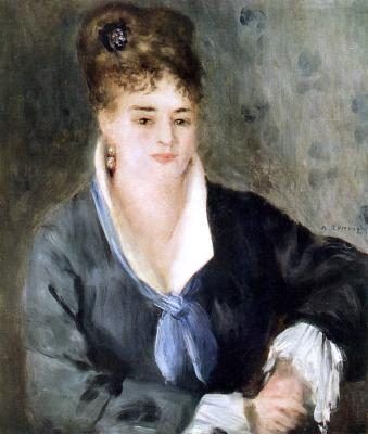 Lignes guident l'œil vers le visage, l'accent mis dans Pierre-Auguste Renoir's Woman in Black.