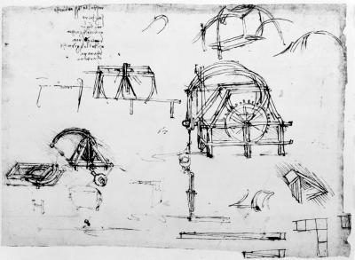 Croquis d'un dispositif de mouvement perpétuel dessiné par Léonard de Vinci serait céder la place à l'avenir l'avancement technologique.