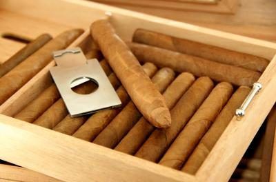 Cigares sont coupés avec un coupe-tube et emballés dans une boîte de stockage.