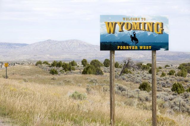 Un accueil au Wyoming signer à la frontière de l'Etat.